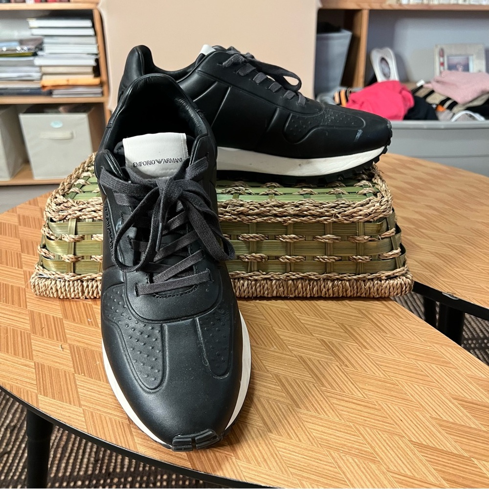 Emporio Armani Black and White Men's Dress Sneakers (Worn once) - Picture 2 of 7